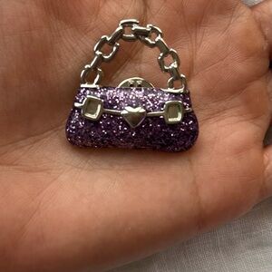 Enameled Purple Glitter Mini Handbag brooch